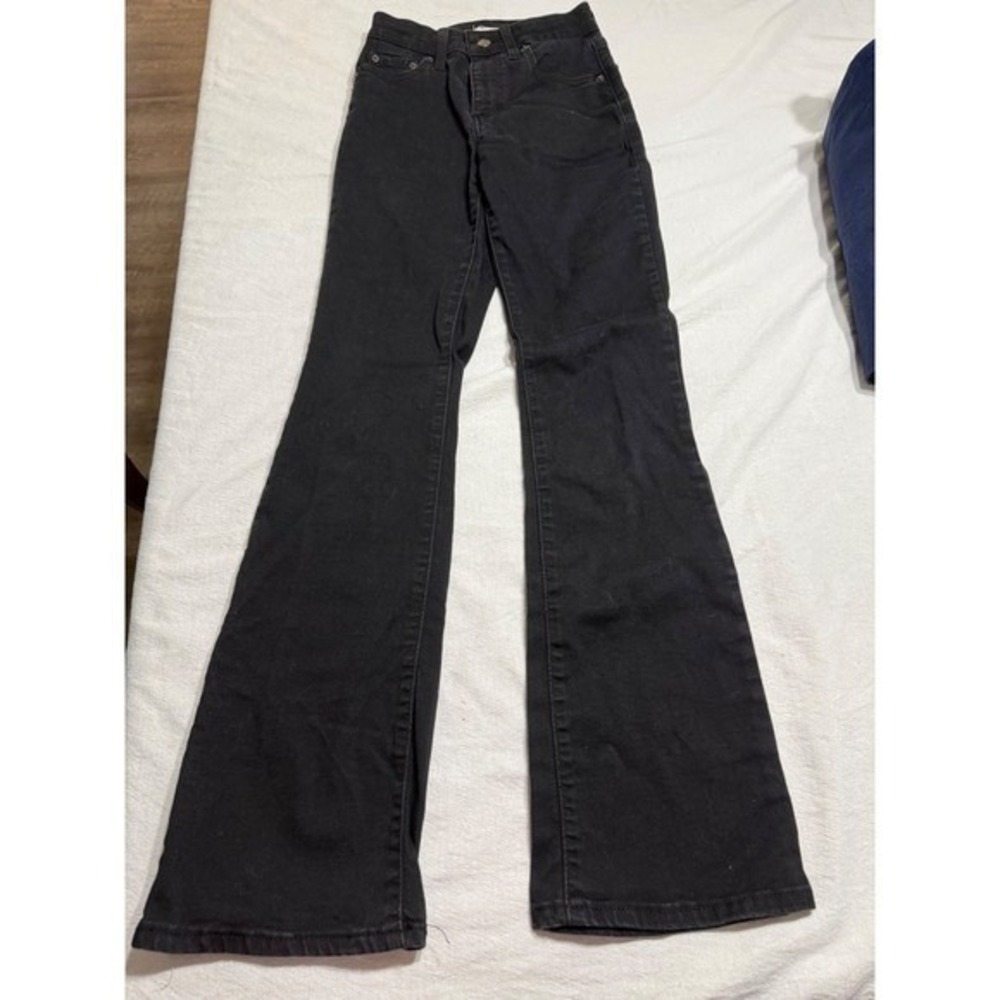 Levis 725 High Rise Bootcut Jeans Black Denim Size 25 Womens Pants - Picture 4 of 6